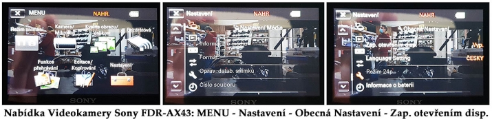 Tři detaily nabídky MENU s přístupem k vypnutí funkce Tři detaily nabídky MENU s přístupem k vypnutí funkce
