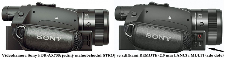 Videokamera Sony FDR.AX700: přípojné zdířky STROJE Videokamera Sony FDR.AX700: přípojné zdířky STROJE