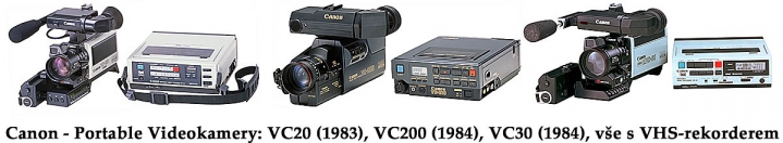 Tři modely Videokamer Canon - Portable z let 1983-4 Tři modely Videokamer Canon - Portable z let 1983-4