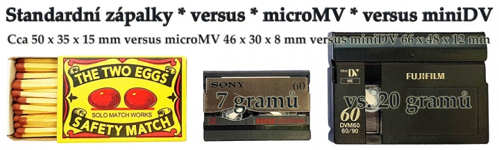 Srovnání velikostí kamerových kazet microMV a miniDV Srovnání velikostí kamerových kazet microMV a miniDV