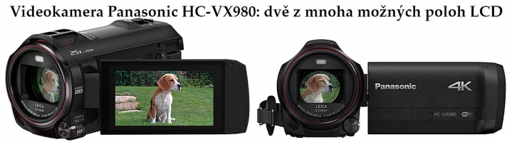 Videokamera Panasonic HC-VX980 ve dvou detailech LCD Videokamera Panasonic HC-VX980 ve dvou detailech LCD