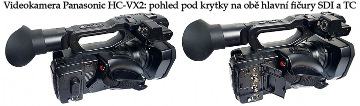 Panasonic HC-X2: detail zavřených a otevřených krytek SDI Panasonic HC-X2: detail zavřených a otevřených krytek SDI