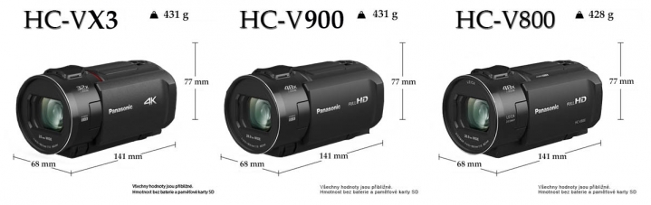 Srovnání rozměrů a hmotností s předchůdkyní HC-V800 Srovnání rozměrů a hmotností s předchůdkyní HC-V800